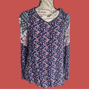 Davi & Dani Floral Long Sleeve Boho Blouse Size Small